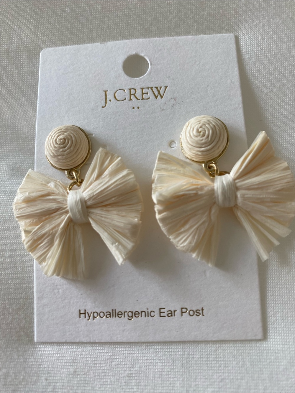 J. Crew Raffia Cream Bow Earrings